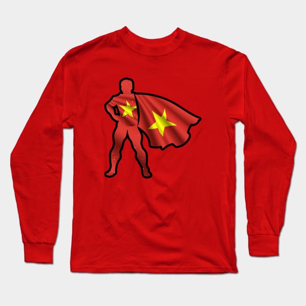 Vietnamese Hero Wearing Cape of Vietnam Flag Hope and Peace Unite Long Sleeve T-Shirt by Mochabonk